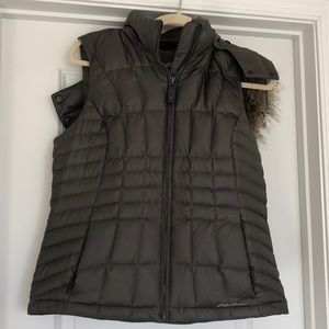 Eddie Bauer down grey vest with fur hood